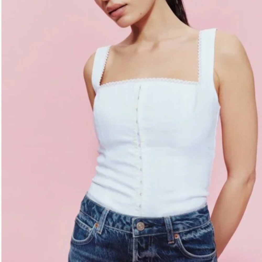Reformation White Square-Neck Tank Top
